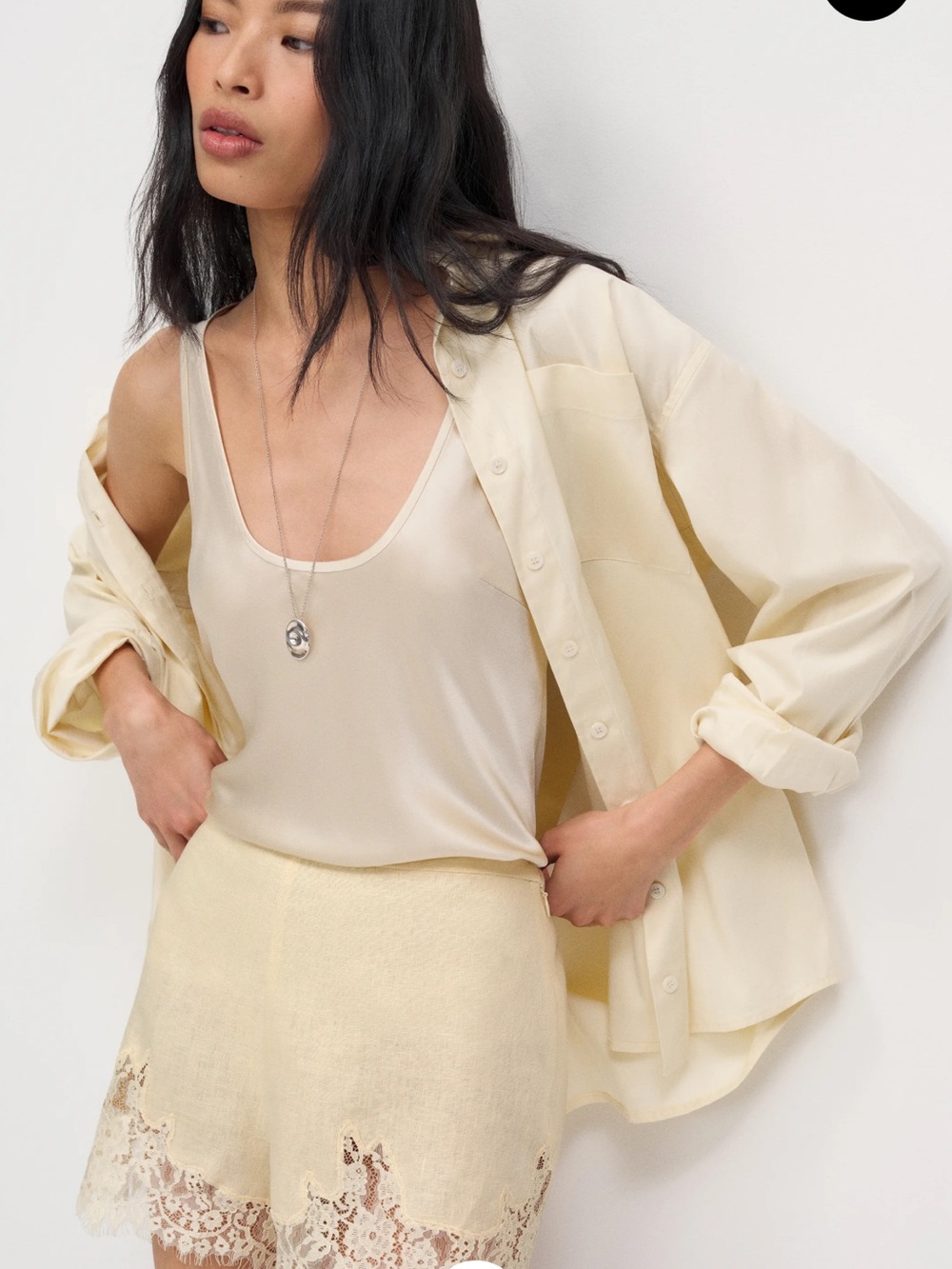 Reformation Cream Lace-Trim High-Waist Shorts